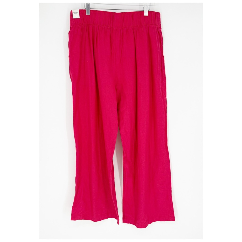 NWT Abercrombie & Fitch Wide Leg‎ Linen Blend Pull On Pants L Pink - Picture 3 of 8